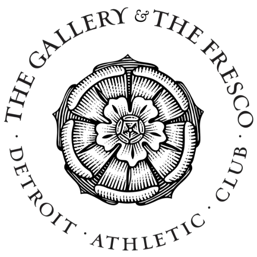 The Gallery and The Fresco brandmark with a flower emblem in the center with the wordmark around in a circle
