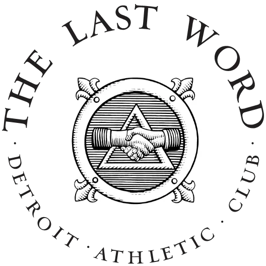 The Last Word brandmark with a hand shake emblem in the center with the wordmark around in a circle