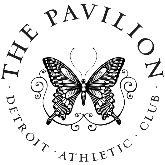 The Pavilion brandmark with a butterfly emblem in the center with the wordmark around in a circle