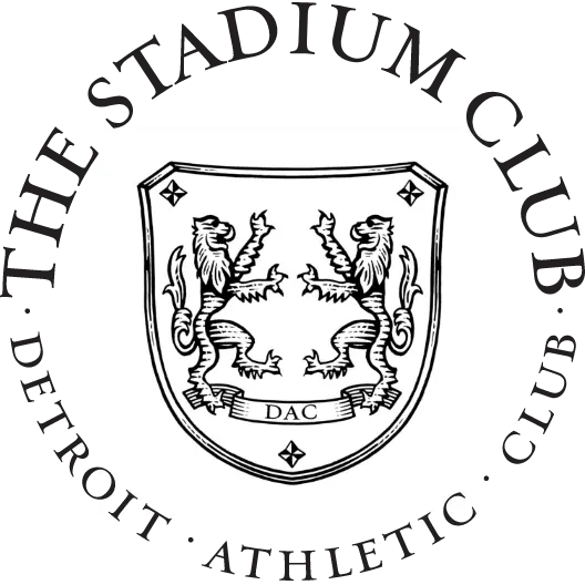 The Stadium Club brandmark with a pair of lions on a shield emblem in the center with the wordmark around in a circle