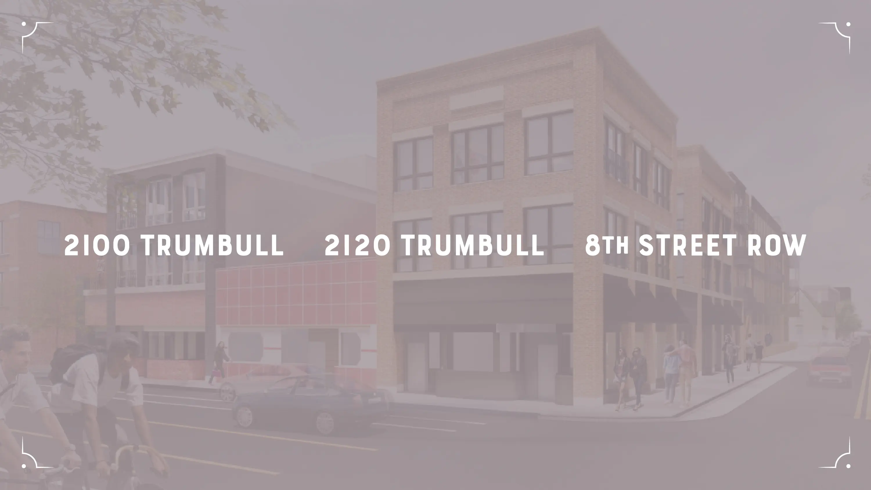The wordmark for each of the row houses - 2100 Trumbull, 2120 Trumbull, 8th Street Row