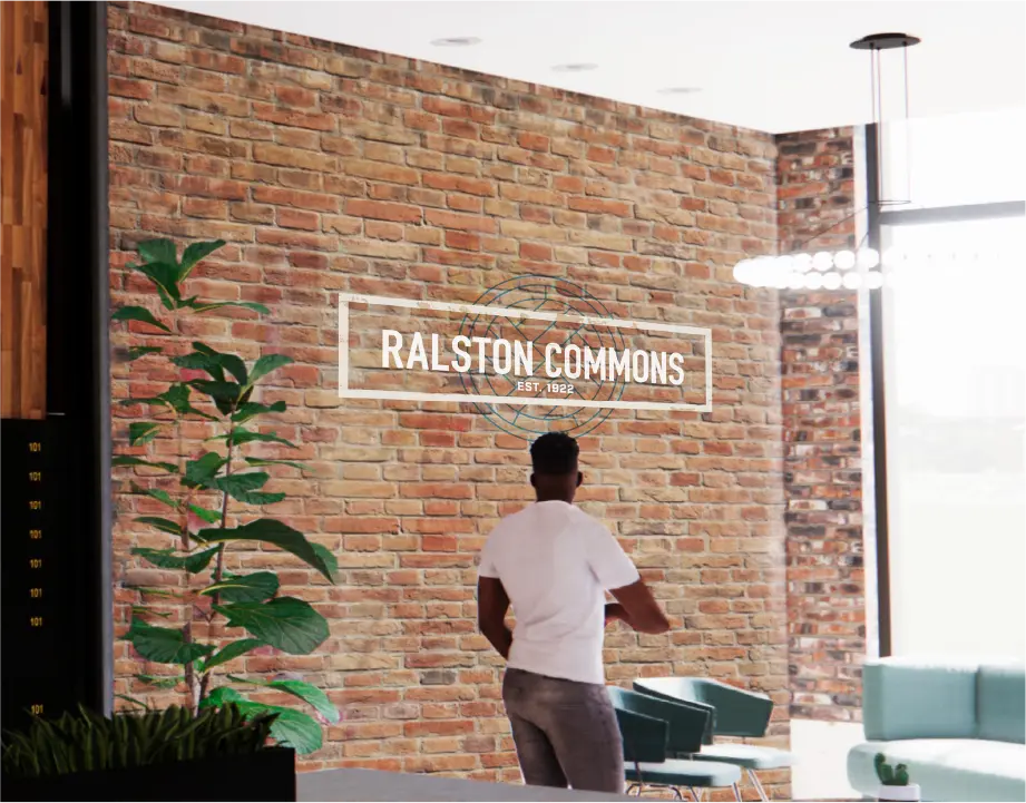 ralston commons logo on an interior wall