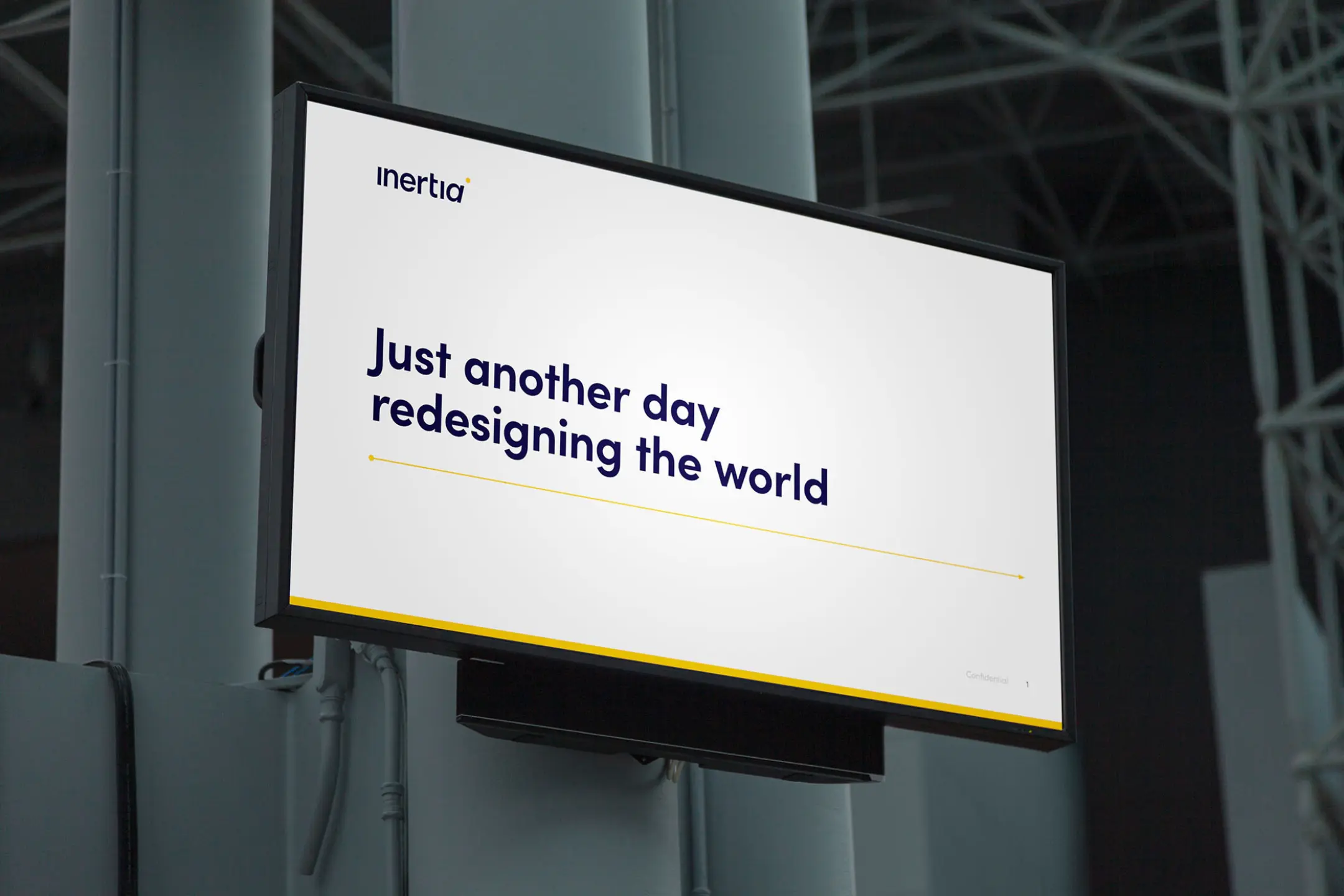 A mockup of a presentation cover on a big screen