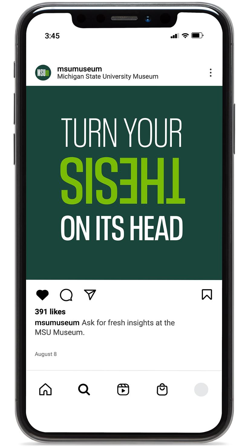 a mockup of the MSU Museum's Instagram post on an mobile phone
