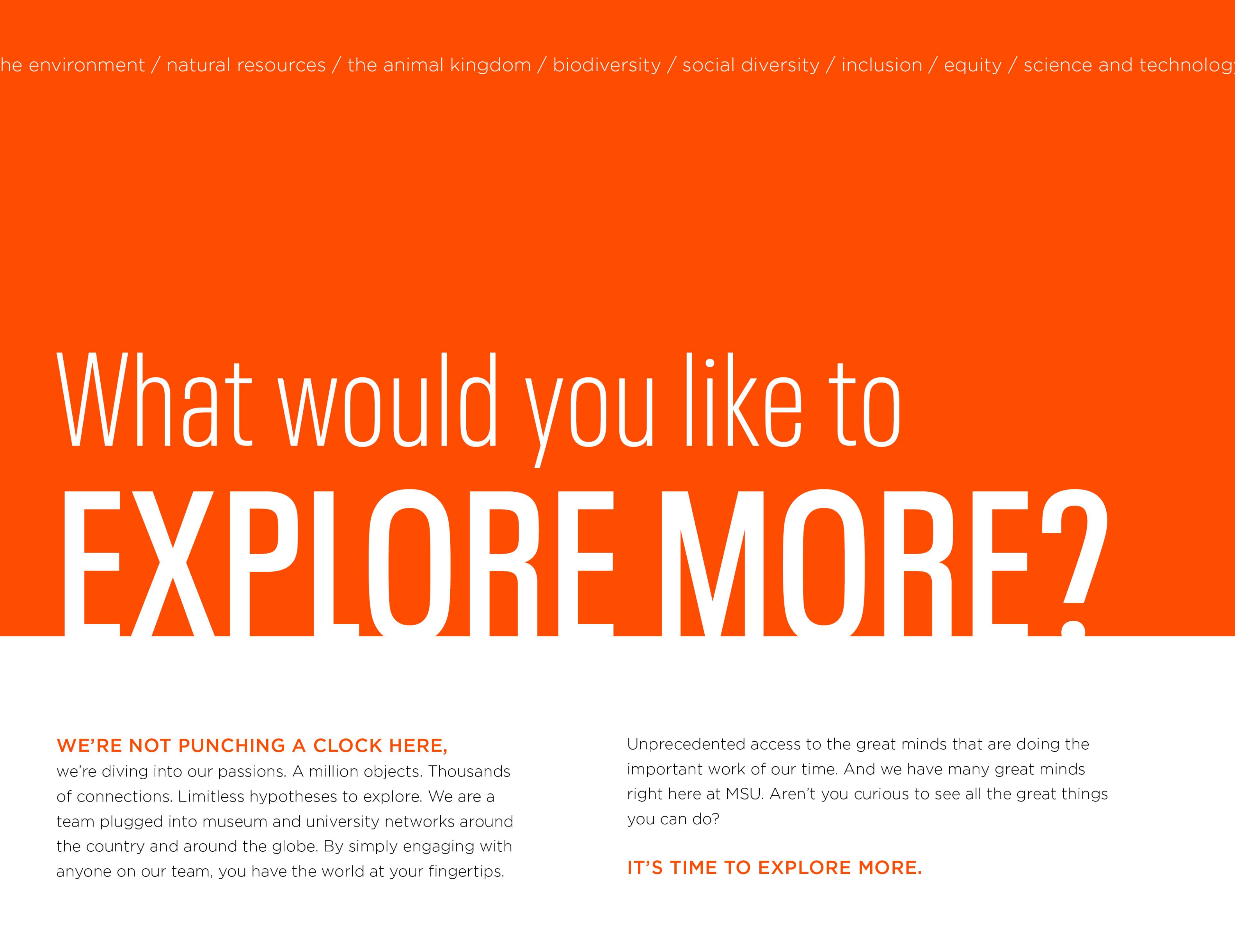a page from the identity guide - 'What would you like to explore more?'