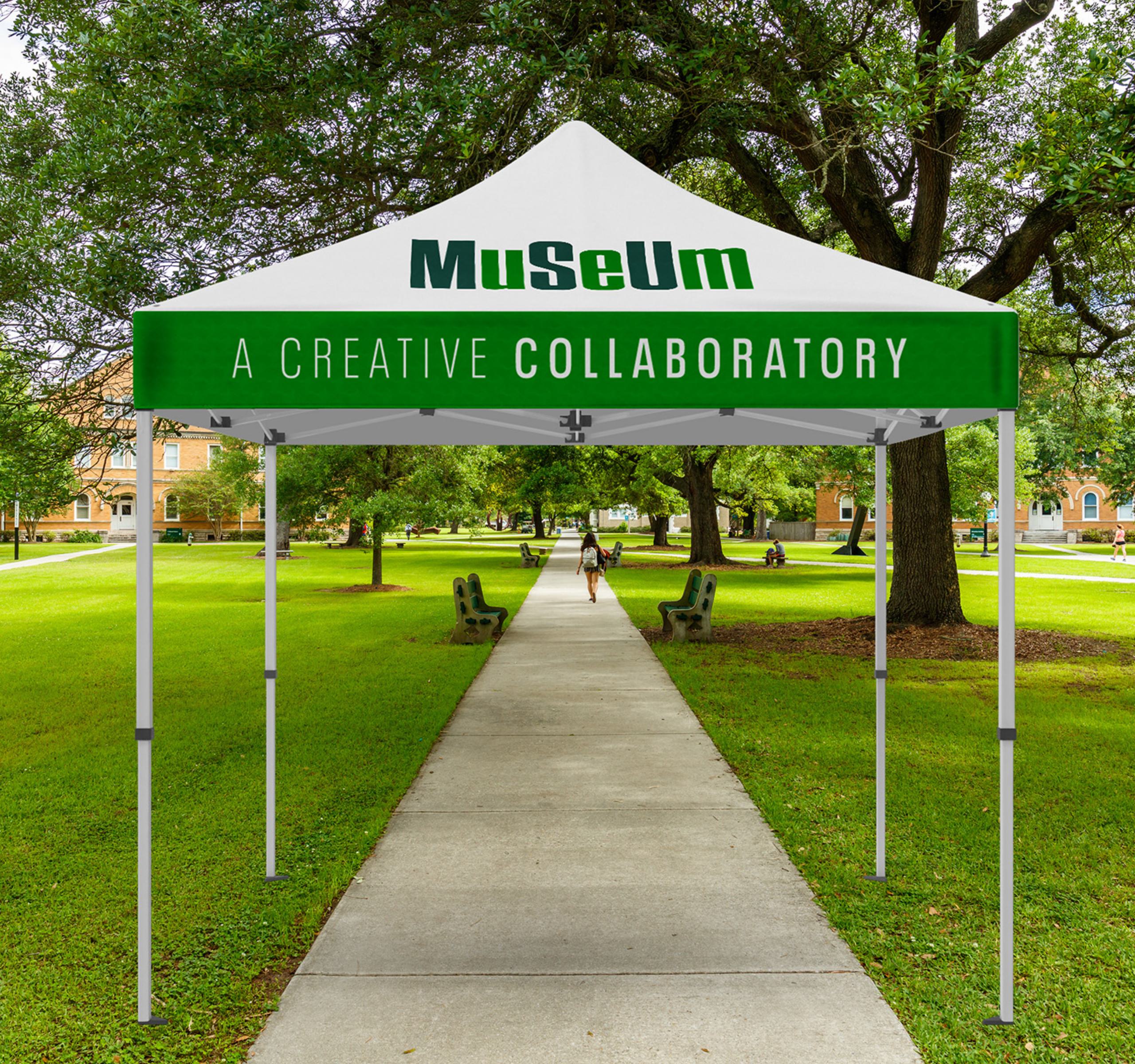 branded popup gazebo on the campus