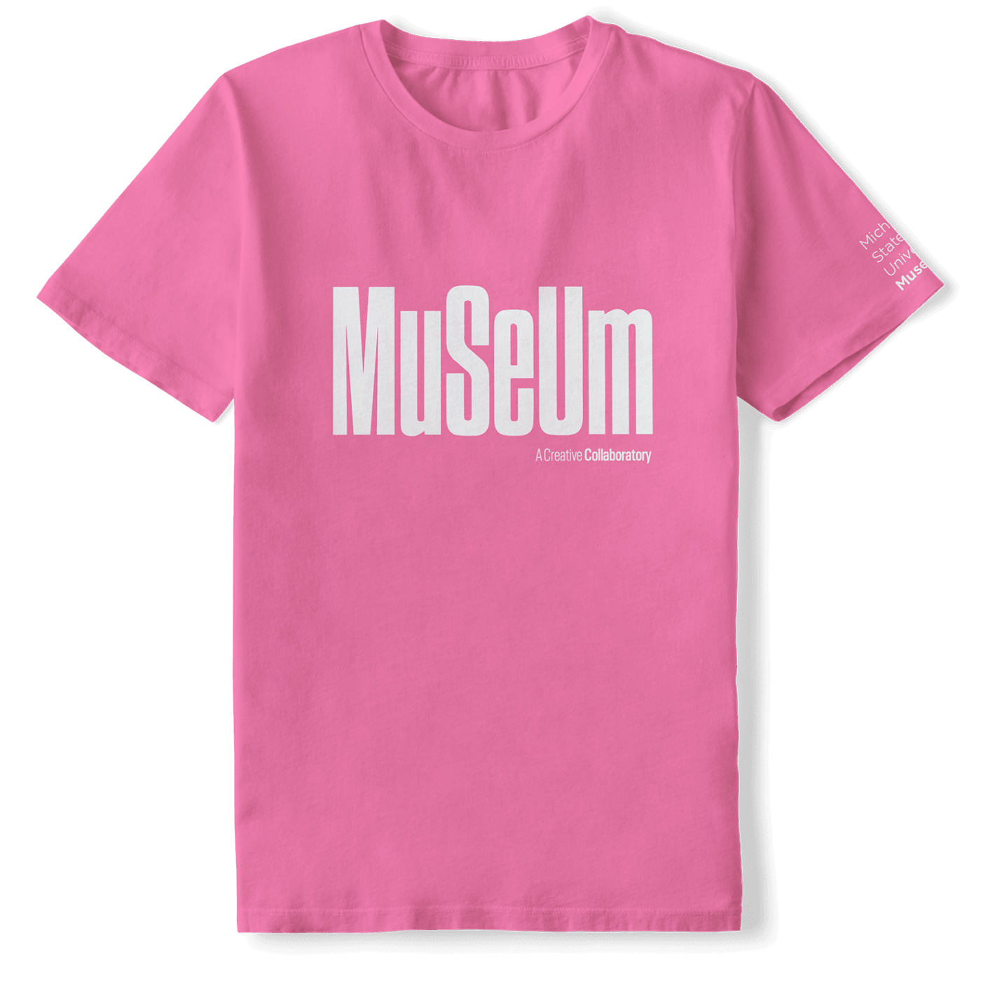 the new logo on a pink t-shirt