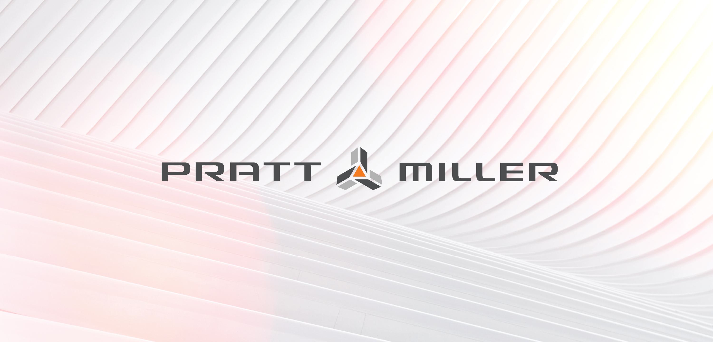 Pratt Miller's new logo against a white textured background.